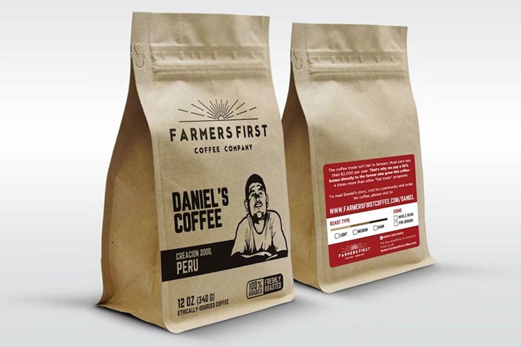 طراحی بسته بندی قهوه، پاکت سه طرف کاست