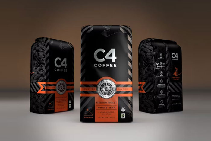 طراحی بسته بندی قهوه، پاکت چهار طرف دوخت