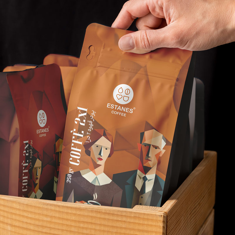 طراحی بسته بندی پودر قهوه 2 در 1 استانس